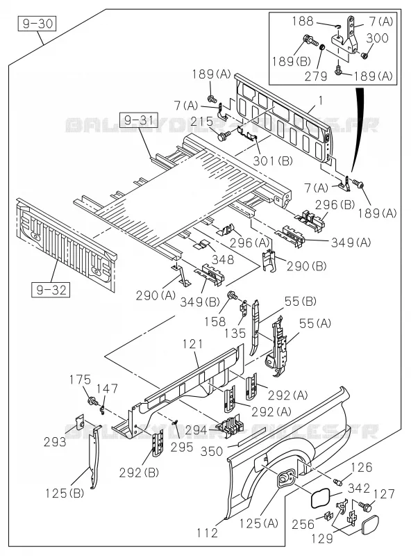 9-33 - Carrosserie arrière - Hayon et protection latérale<br />[933A]EXC.REAR BODY FLAT BED; EXTENDED NO.1 Isuzu PICK UP 2017 DMAX SPACE CAB 4X2 LONG 1.9L DDI 120kW (163cv) RZ4E-TCX HI-POWER (LNC)
