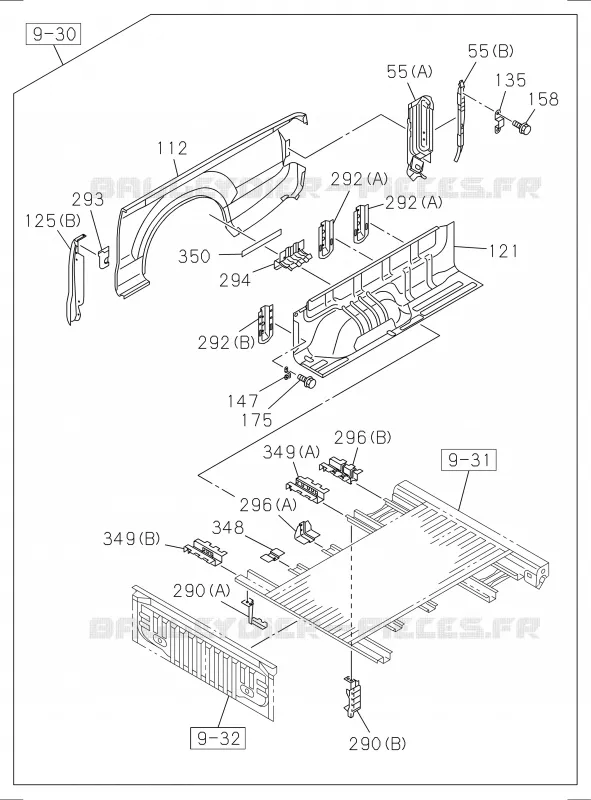 9-33 - Carrosserie arrière - Hayon et protection latérale<br />[933A]EXC.REAR BODY FLAT BED; EXTENDED NO.2 Isuzu PICK UP 2017 DMAX SPACE CAB 4X2 LONG 1.9L DDI 120kW (163cv) RZ4E-TCX HI-POWER (LNC)