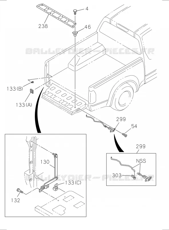 9-33 - Carrosserie arrière - Hayon et protection latérale<br />[933A]EXC.REAR BODY FLAT BED OTHER PARTS NO.1 Isuzu PICK UP 2017 DMAX SPACE CAB 4X2 LONG 1.9L DDI 120kW (163cv) RZ4E-TCX HI-POWER (LNC)
