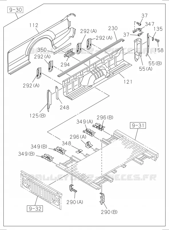 9-33 - Carrosserie arrière - Hayon et protection latérale<br />[933A]EXC.REAR BODY FLAT BED; REGULAR NO.2 Isuzu PICK UP 2017 DMAX SPACE CAB 4X2 LONG 1.9L DDI 120kW (163cv) RZ4E-TCX HI-POWER (LNC)