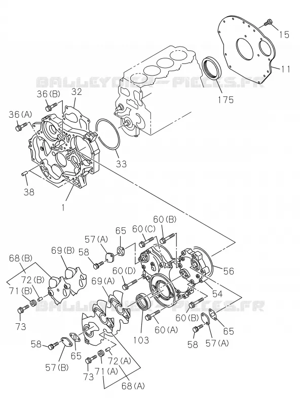 0-20 - Carter de distribution et cloche de volant moteur<br />[020A]4JA1 Isuzu PICK UP 2019 DMAX CREW CAB 4X4 LONG 3.0L 4JJ1-TCX (LS0)