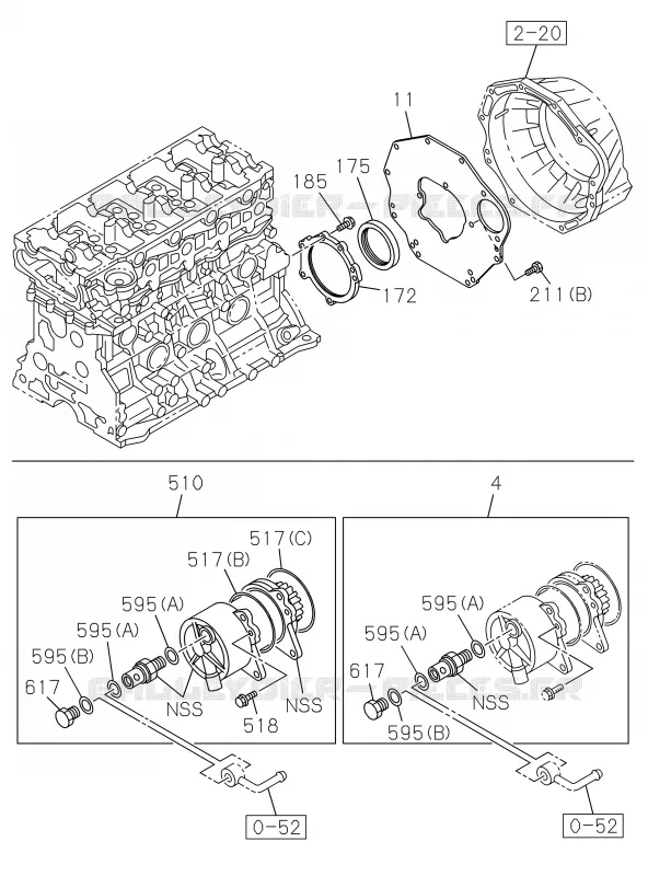 0-20 - Carter de distribution et cloche de volant moteur<br />[020A]4JK1,4JJ1 NO.2 Isuzu PICK UP 2019 DMAX CREW CAB 4X4 LONG 3.0L 4JJ1-TCX (LS0)