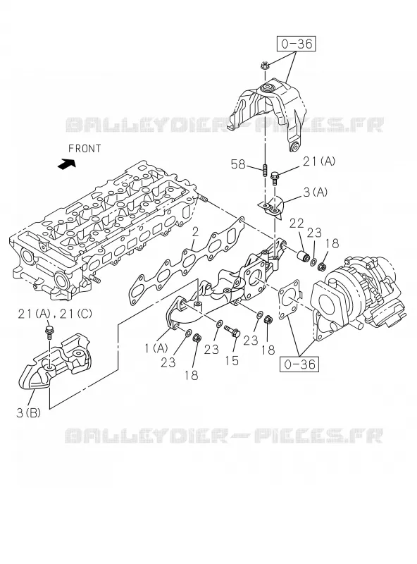0-27 - Collecteur d’échappement<br />[027A]RZ4E Isuzu PICK UP 2019 DMAX CREW CAB 4X4 LONG 3.0L 4JJ1-TCX (LS0)