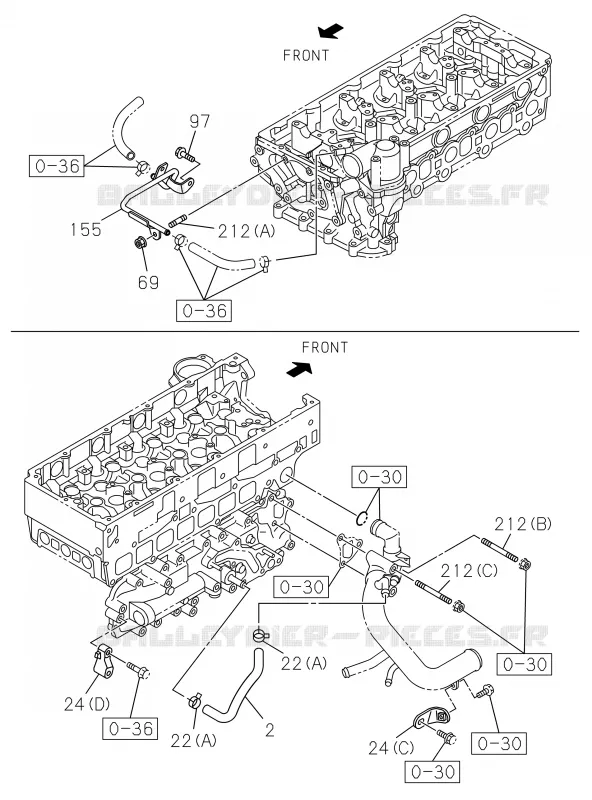 0-32 - Tuyauterie eau, moteur<br />[032A]WATER PIPE; 4JK1-TCX,4JJ1 NO.1 Isuzu PICK UP 2019 DMAX CREW CAB 4X4 LONG 3.0L 4JJ1-TCX (LS0)