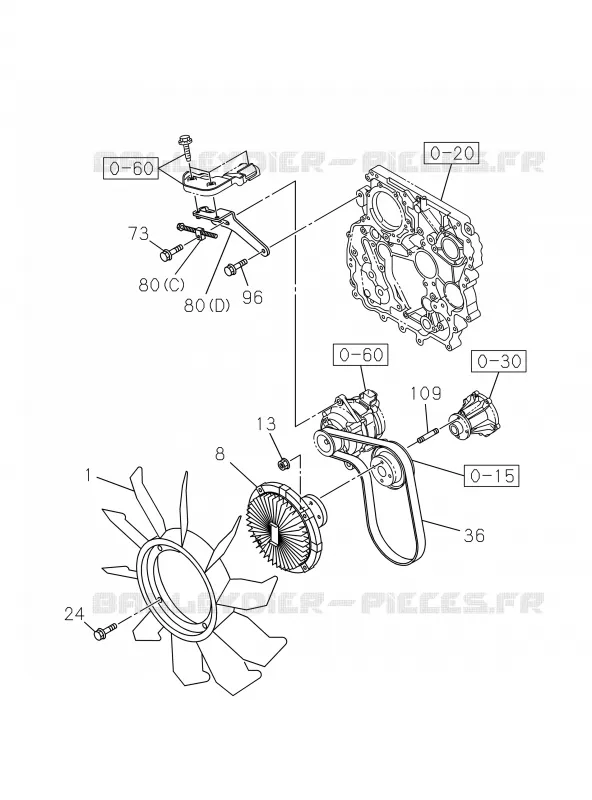 0-33 - Ventilateur et courroie ventilateur<br />[033A]4JK1-TCS,4JK1-TCY Isuzu PICK UP 2019 DMAX CREW CAB 4X4 LONG 3.0L 4JJ1-TCX (LS0)