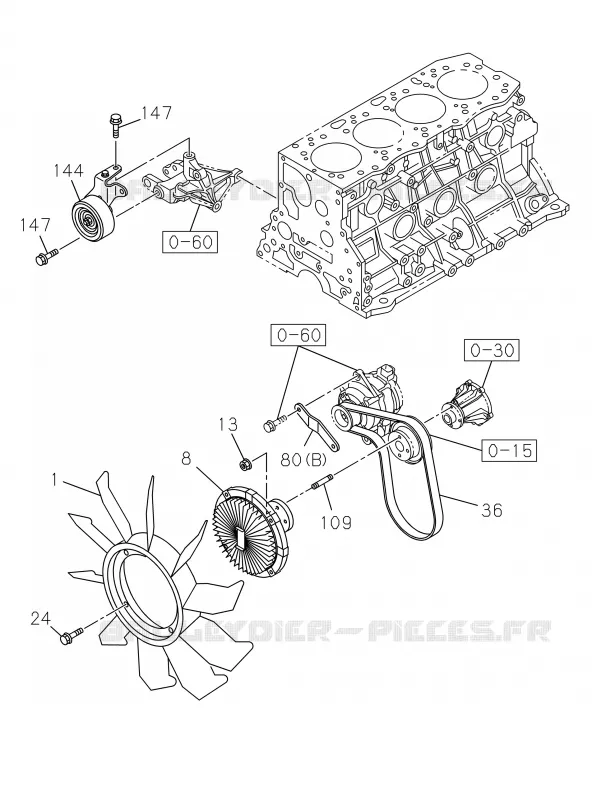 0-33 - Ventilateur et courroie ventilateur<br />[033A]4JK1-TCX,4JJ1 Isuzu PICK UP 2019 DMAX CREW CAB 4X4 LONG 3.0L 4JJ1-TCX (LS0)