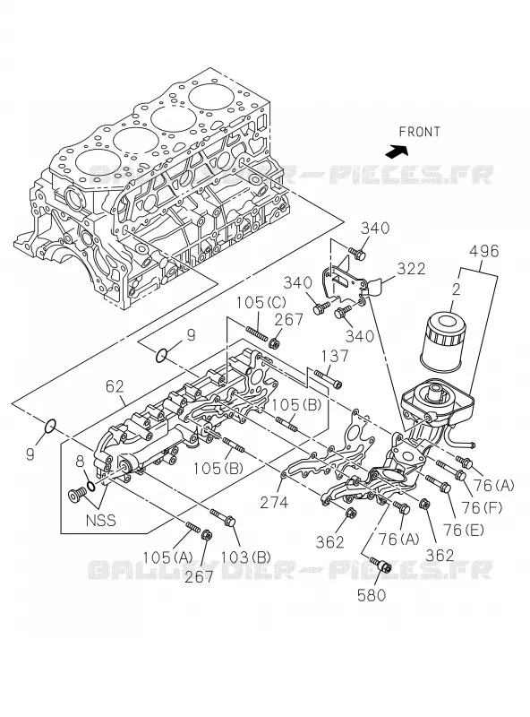 0-50 - Refroidisseur d’huile et filtre à huile<br />[050A]4JK1-TCS,4JK1-TCY Isuzu PICK UP 2019 DMAX CREW CAB 4X4 LONG 3.0L 4JJ1-TCX (LS0)