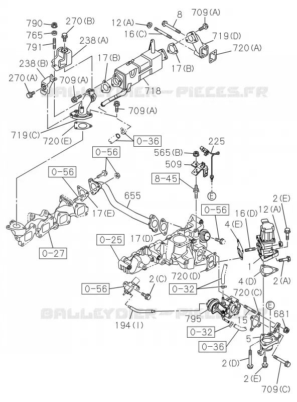 0-57 - Tuyauterie émissions<br />[057A]EGR COOLER; 4JJ1 EURO5 Isuzu PICK UP 2019 DMAX CREW CAB 4X4 LONG 3.0L 4JJ1-TCX (LS0)