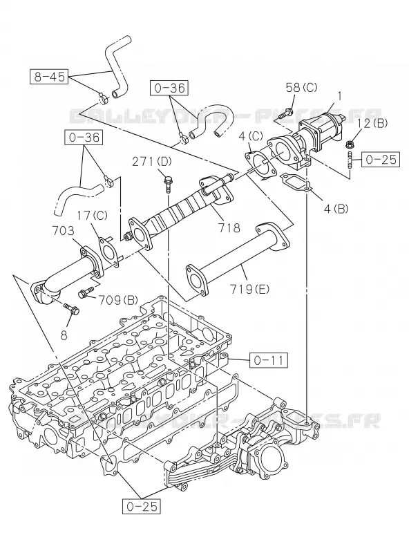 0-57 - Tuyauterie émissions<br />[057A]EGR COOLER AND PIPE; RZ4E-TC Isuzu PICK UP 2019 DMAX CREW CAB 4X4 LONG 3.0L 4JJ1-TCX (LS0)