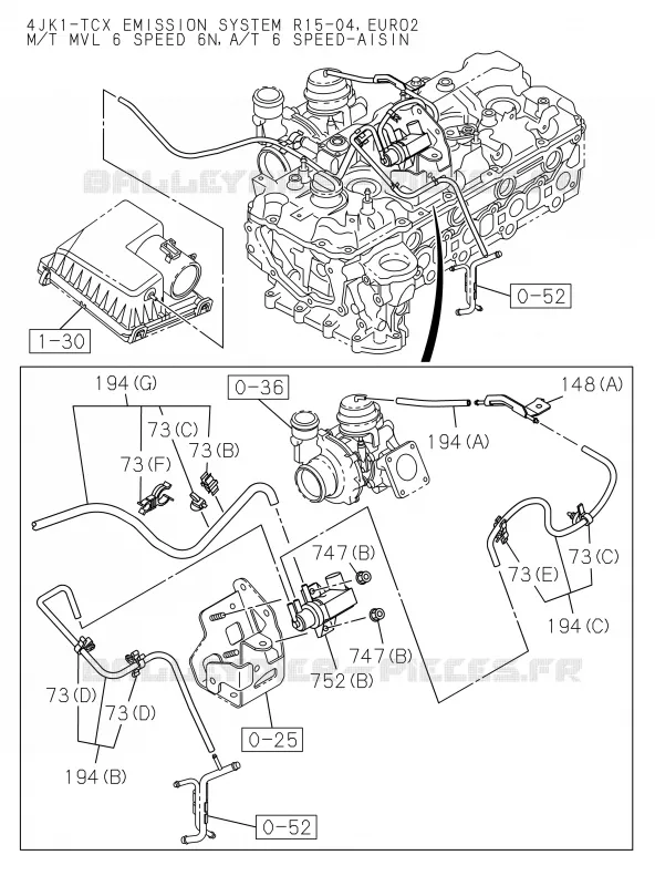 0-57 - Tuyauterie émissions<br />[057A]HOSE; 4JK1-TCX,4JJ1 EXC.EURO5 NO.2 Isuzu PICK UP 2019 DMAX CREW CAB 4X4 LONG 3.0L 4JJ1-TCX (LS0)