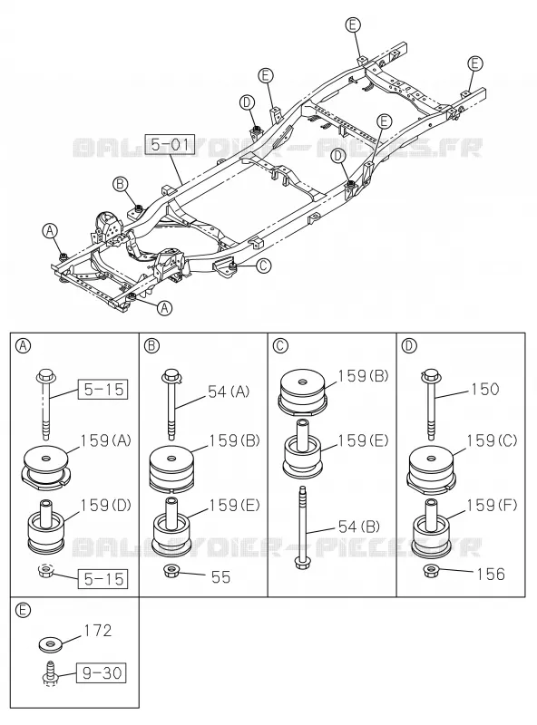 5-10 - Support cabine - Côté châssis<br />[510A]EXTENDED CAB Isuzu PICK UP 2019 DMAX CREW CAB 4X4 LONG 2.5L 4JK1-TCY (RDX)