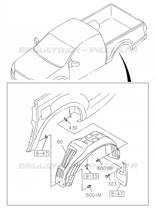 6-20 - Panneau latéral et marchepied<br />[620A]WHEEL HOUSE INNER Isuzu PICK UP 2019 DMAX CREW CAB 4X4 LONG 3.0L 4JJ1-TCX (LS0)