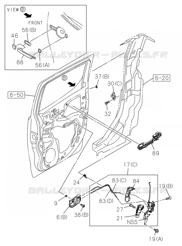 6-52 - Verrou de porte arrière et poignée<br />[652A]CREW CAB Isuzu PICK UP 2019 DMAX CREW CAB 4X4 LONG 3.0L 4JJ1-TCX (LS0)
