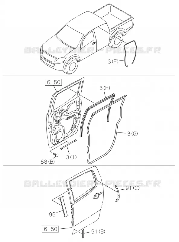 6-55 - Garniture de porte arrière<br />[655A]WEATHERSTRIP; CREW CAB Isuzu PICK UP 2019 DMAX CREW CAB 4X4 LONG 3.0L 4JJ1-TCX (LS0)