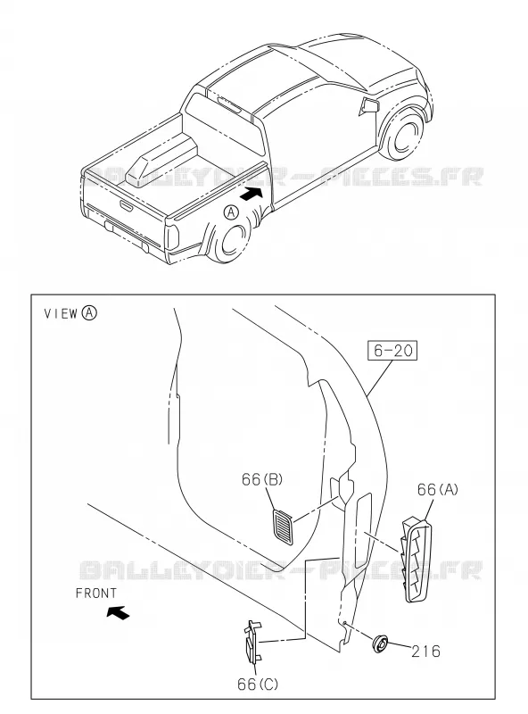 6-66 - Garniture de pavillon et moulure<br />[666A]AIR OUTLET GRILLE AND GROMMET Isuzu PICK UP 2019 DMAX CREW CAB 4X4 LONG 3.0L 4JJ1-TCX (LS0)