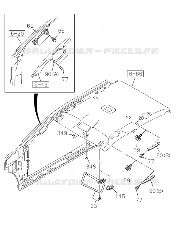 7-43 - Pare-soleil et poignée de maintien<br />[743A]CREW CAB Isuzu PICK UP 2019 DMAX CREW CAB 4X4 LONG 2.5L 100kW (136cv) 4JK1-TCX (LR0)