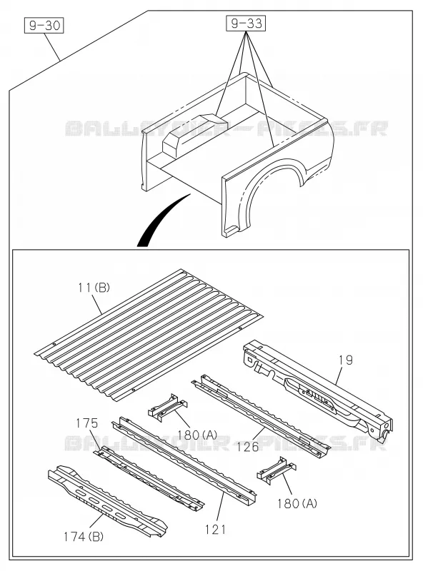 9-31 - Carrosserie arrière - Plancher et garde-boue<br />[931A]EXC.REAR BODY FLAT BED; CREW CAB Isuzu PICK UP 2019 DMAX CREW CAB 4X4 LONG 3.0L 4JJ1-TCX (LS0)