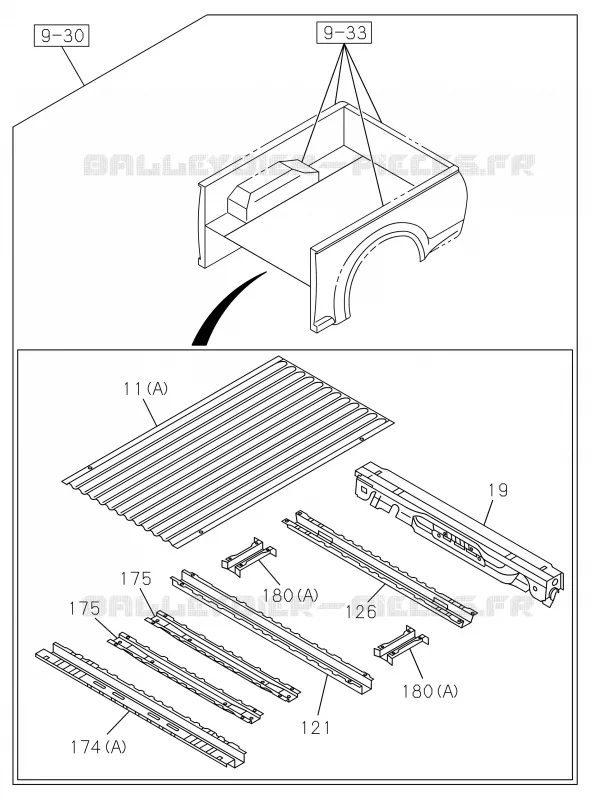 9-31 - Carrosserie arrière - Plancher et garde-boue<br />[931A]EXC.REAR BODY FLAT BED; EXTENDED CAB Isuzu PICK UP 2019 DMAX CREW CAB 4X4 LONG 3.0L 4JJ1-TCX (LS0)