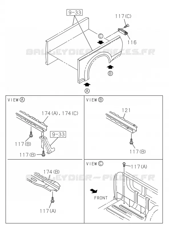 9-31 - Carrosserie arrière - Plancher et garde-boue<br />[931A]EXC.REAR BODY FLAT BED; FIXING PARTS Isuzu PICK UP 2019 DMAX CREW CAB 4X4 LONG 2.5L 4JK1-TCS (LKZ)